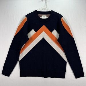Alps & Meters Sweater Mens XL Navy Orange Wool Chevron Crewneck Knit Pullover